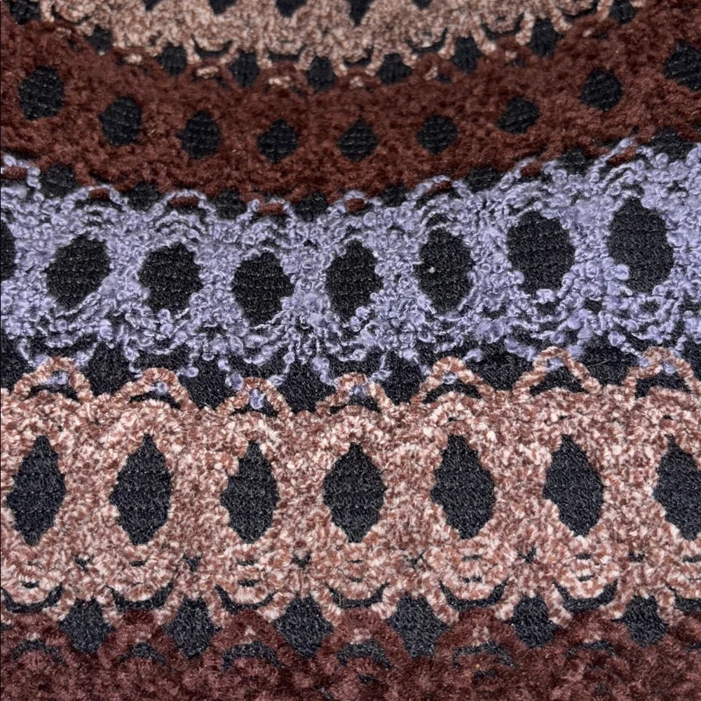 MAROON BLUE BROWN CROCHETED CHENILLE SHOULDER BAG WITH BLACK FELT STIFF HANDLE